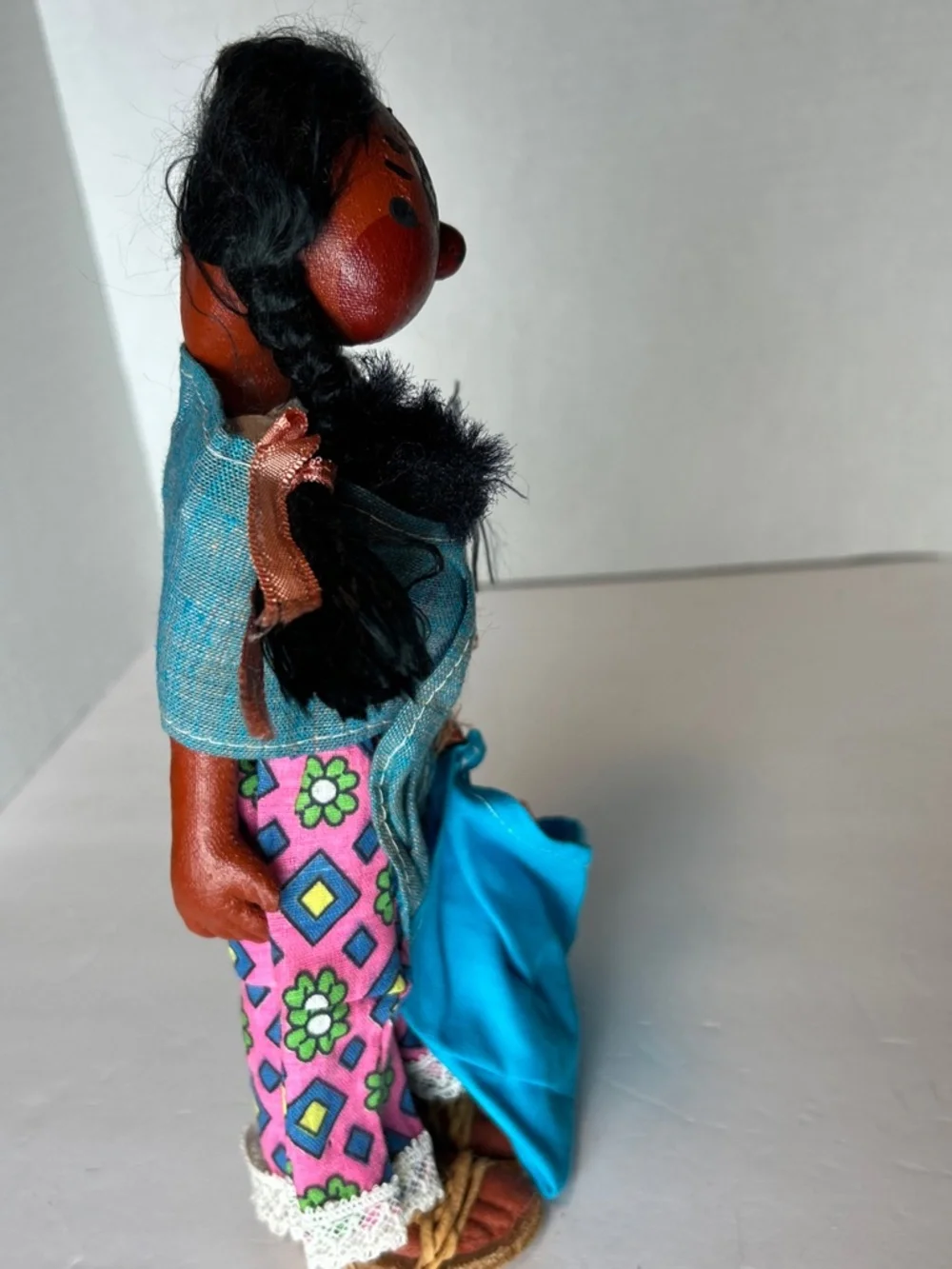 VTG Mexican Doll Mother w / Papoose Child Peddler Folk Art Handmade Rare 10